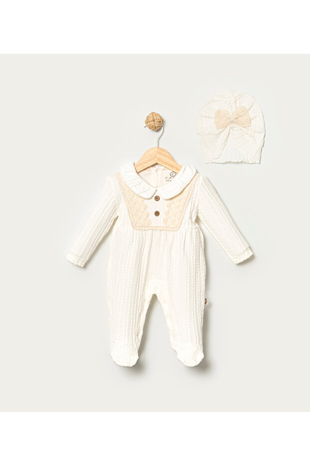 100% Cotton Girls' Jumpsuit with Lace Trimmed Booties