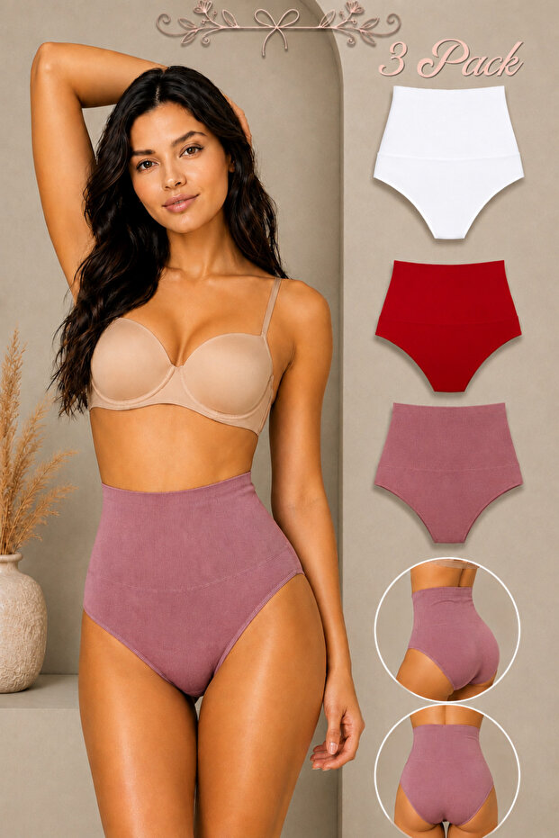Women's Gathering High Waist Flexible 3-Piece Panties