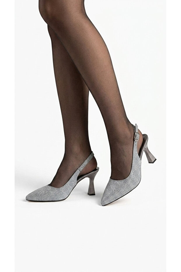 Platinum Silvery Women's Heeled Shoes 036.1410
