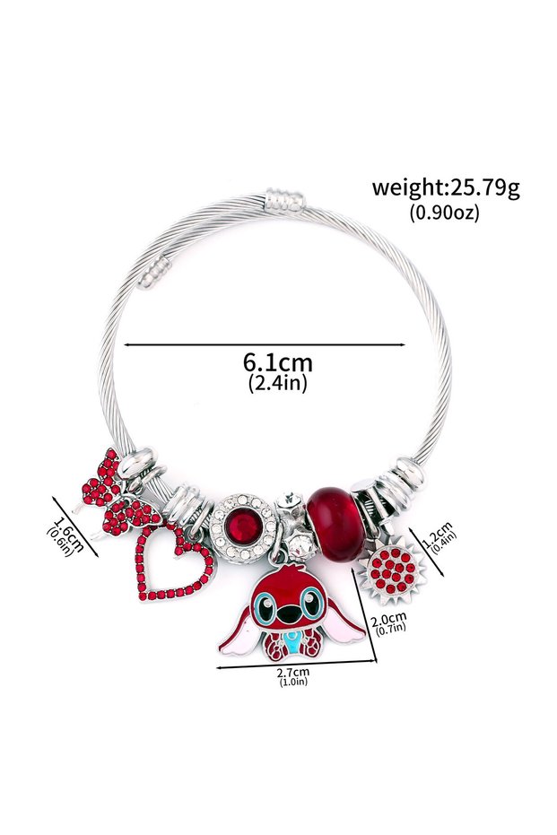 B00227-03 Disney Stitch And Angel Bracelet Star And Stitch Cartoon Character Heart Shaped Crystal Be
