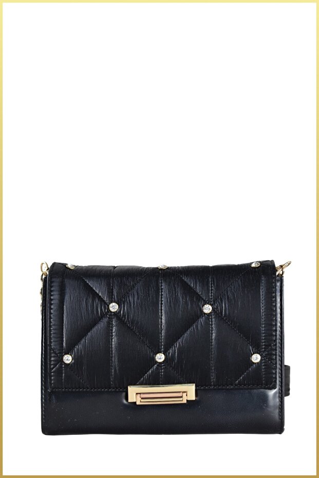 Dimy Women's Stone Lock Chain Strap Shoulder Bag - Black
