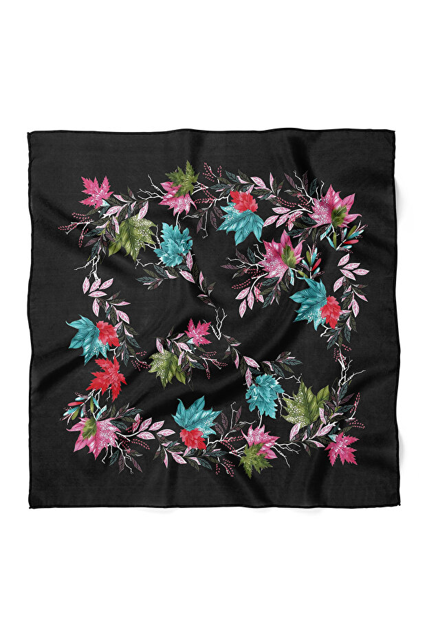 Black Background Floral Pattern Scarf Bandana 70X70 cm