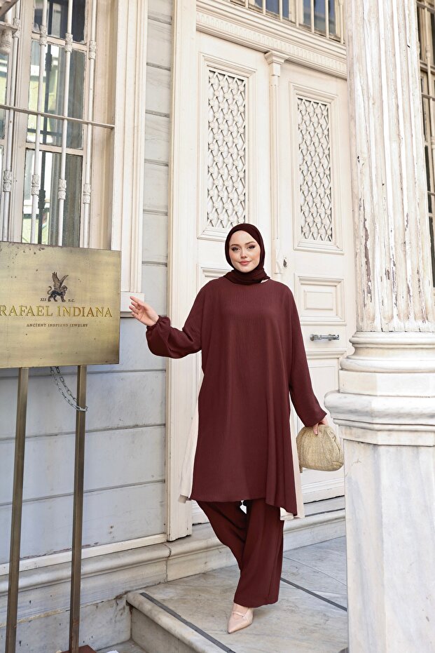Full Flared Trim Oversize Bat Sleeve Berra Suit - Bitter Brown