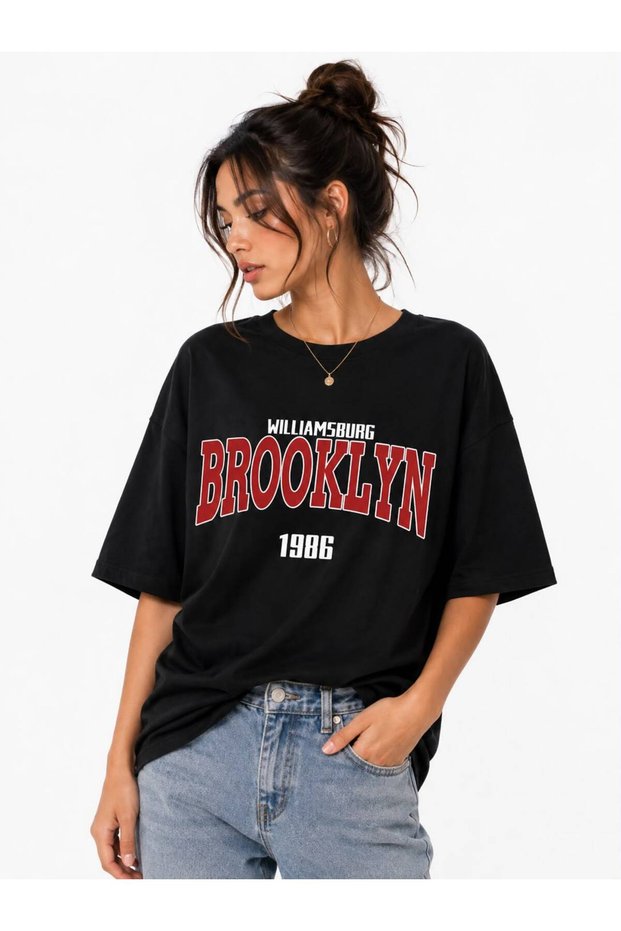 Brooklyn 100% Cotton Oversize Black Women's T-Shirt
