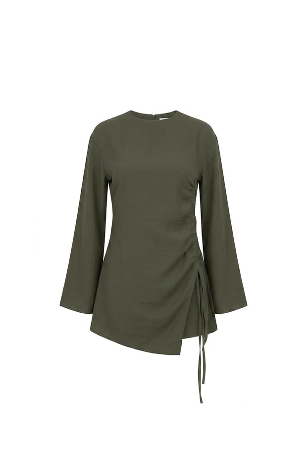 Drawstring Slit Tunic Khaki