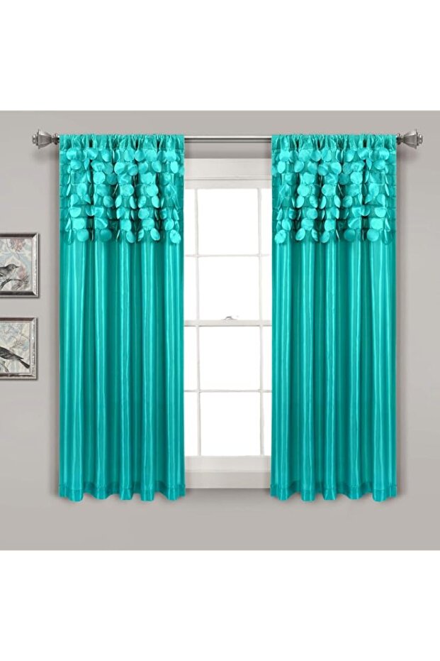 Lush Decor Circle Dream Window Curtains Panel Set for Living, Dining Room, Bedroom (Pair), 54"W x 63"L, Turquoise