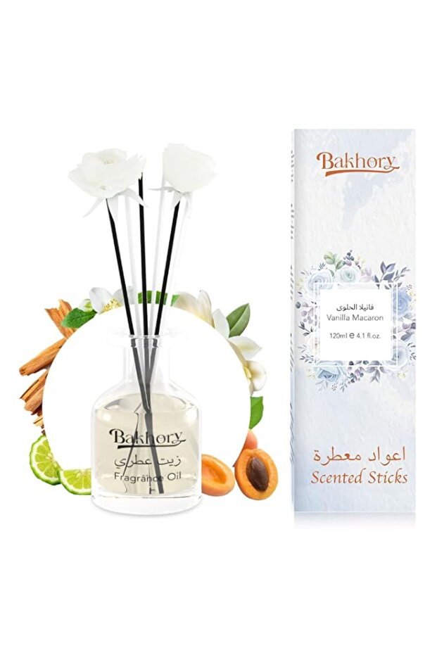 Premium Reed Diffuser Set | Vanilla Macaronl Scented Sticks Diffuser | Reed Diffuser for Bedroom Bathroom Living Room | Beautiful Home Décor Makes a Great Gift