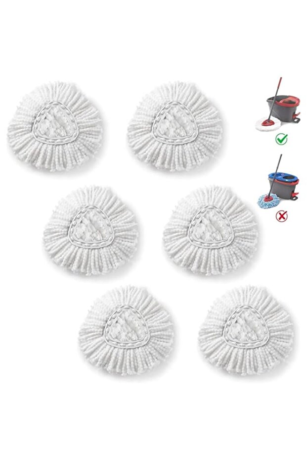 Spin Mop Replacement Heads, Microfiber Refill Pads for Power Mop Systems, Easy-Install Cleaning Refills for Hardwood, Tile, and Laminate Floors, Premium, Standard Size (White, 6-Pack)