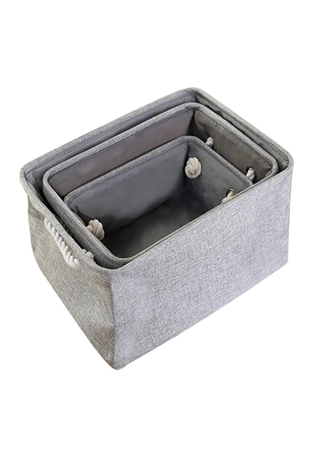 ECVV 3PCS Collapsible Rectangular Storage Basket with Handles, Storage Bins Organizer Shelf Basket for Organizing Shelves, Closets, Clothes, and Toy (Gray)