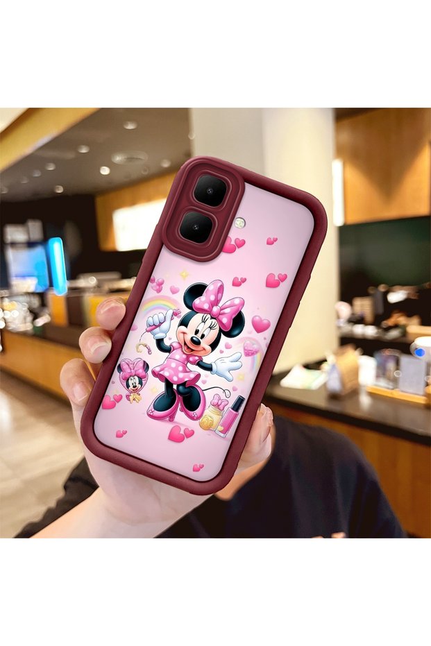 Tecno Spark Go 2 Compatible Case Camera Protector Minnie Pattern Burgundy Lover Couple Silicone Phone Case