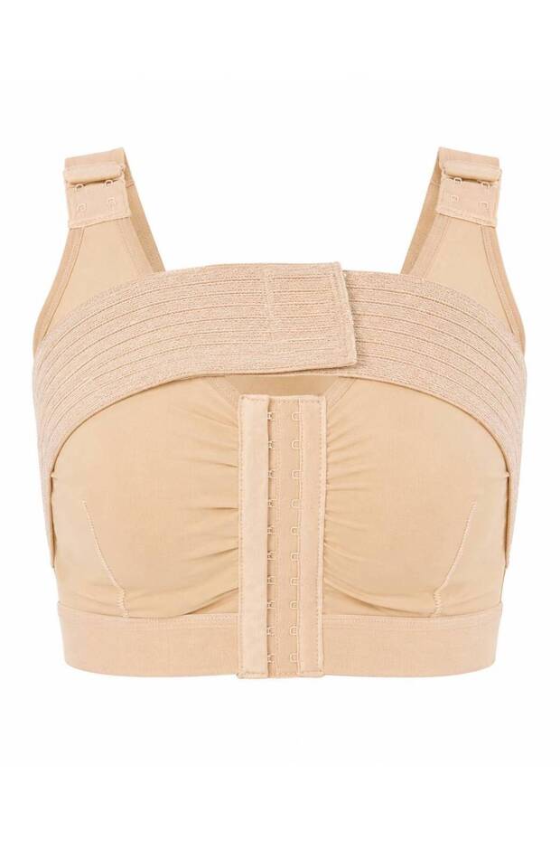 Women's Supportive Front Closure Bra with Adjustable Upper Strap - Beige