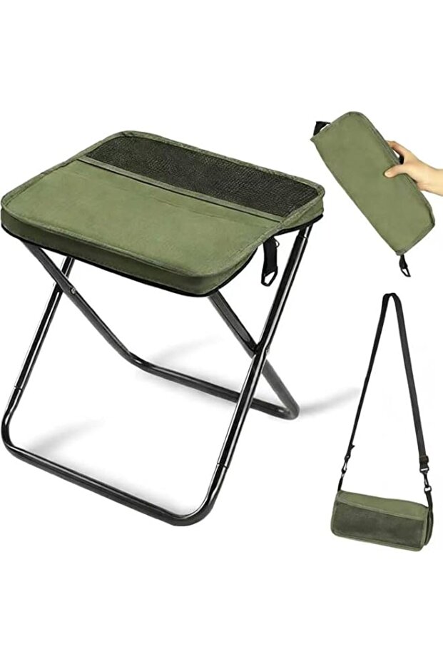 Portable Foldable Backpack Stool, Tiny Foldable Stool which can Turned into a Satchel, Mountaineering and Hiking Stool with Storage Pockets, Green