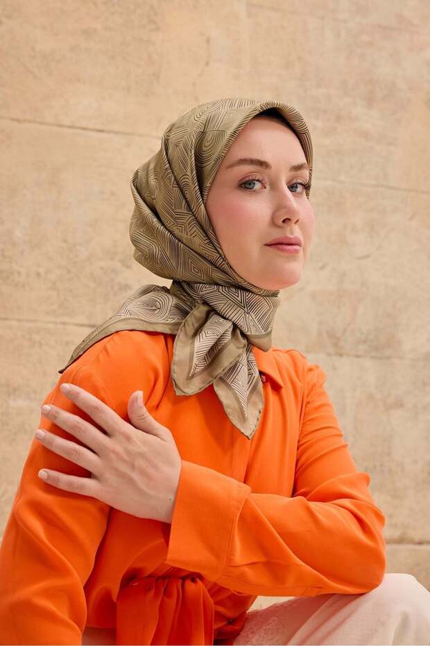 Twill Silk Scarf Geo Mildew Green