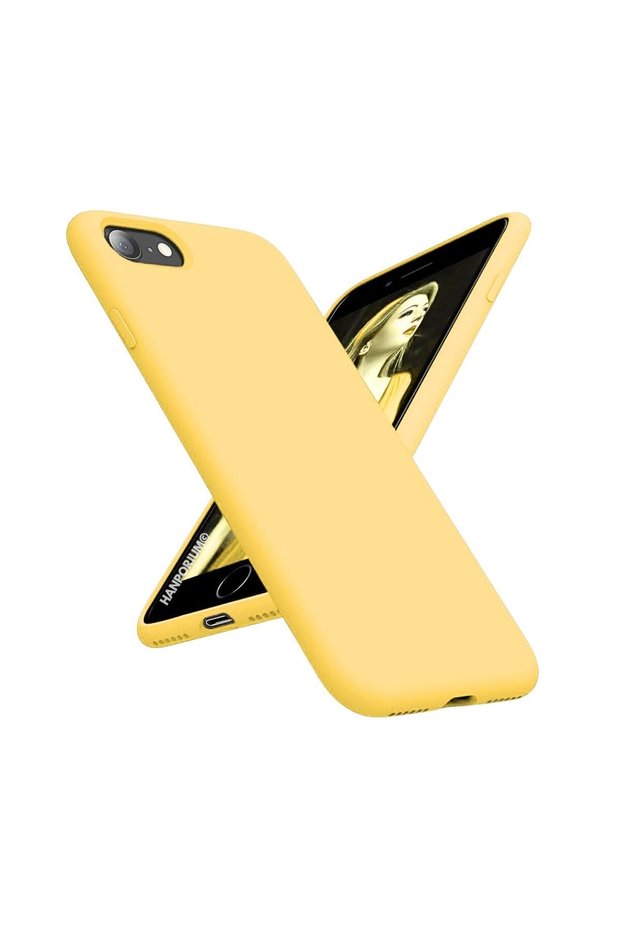 Apple iPhone Se2 2020 Compatible Silicone Case Pastel Color Tone Flexible Cover with Camera Protection Yellow
