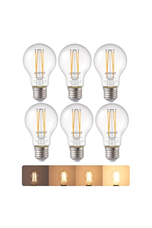 EDISHINE 6 Pack E27 Dimmable LED Edison Bulbs, E27 LED Bulbs Large Edison Screw, 6.5W 2700K Warm White, Flicker Free Energy Saving for Chandelier, Table Lamp