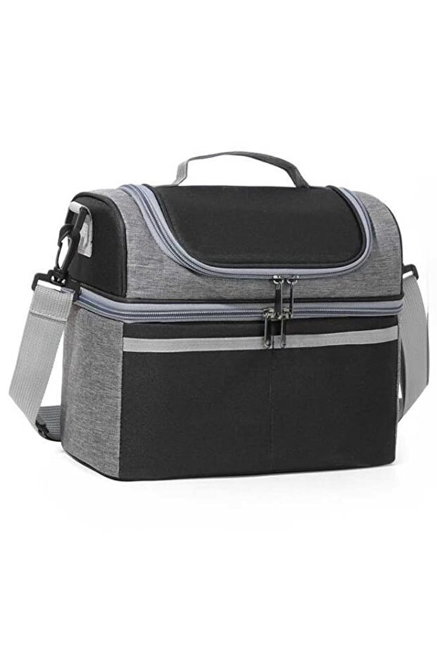 Beauenty Cooler Bag, Large Lunch Box Bag, Double-Layer and Large Capacity Insulated Bag, Lunch Bag for Hot & Cold Food, Adjustable Shoulder Strap (Black)