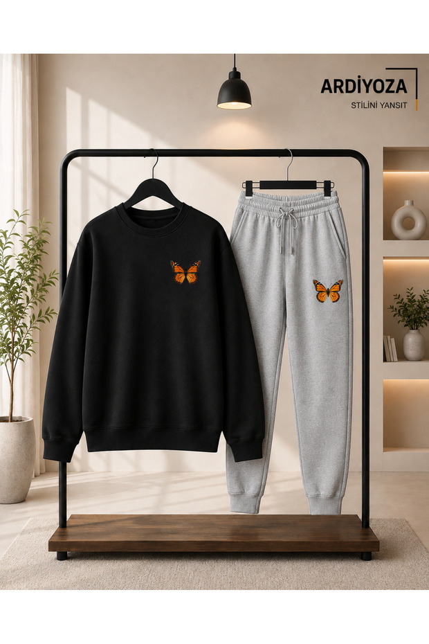 2-Piece Zero Collar Butterfly Printed Winter Set