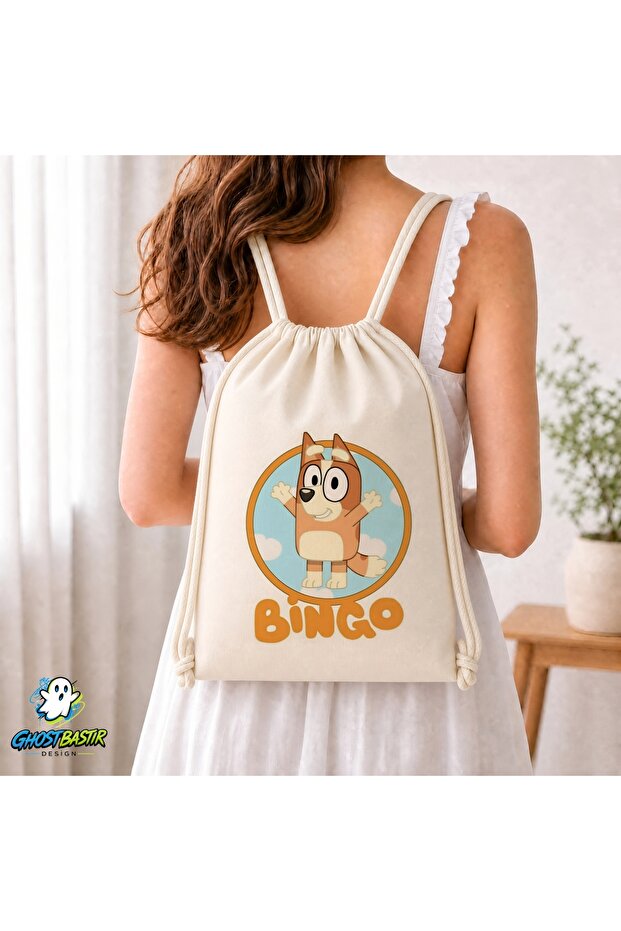 Bluey Drawstring Linen Bag C036