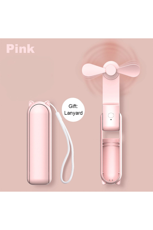 Pink Portable Fan 2000mAh USB Rechargeable 3 Speed Mini Handheld Foldable Fan Hand Held Small Pocket