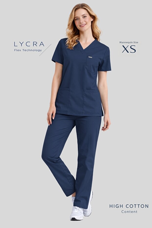 Navy Blue Premium Fabric Stretch Surgical Doctor Nurse Scrubs Set