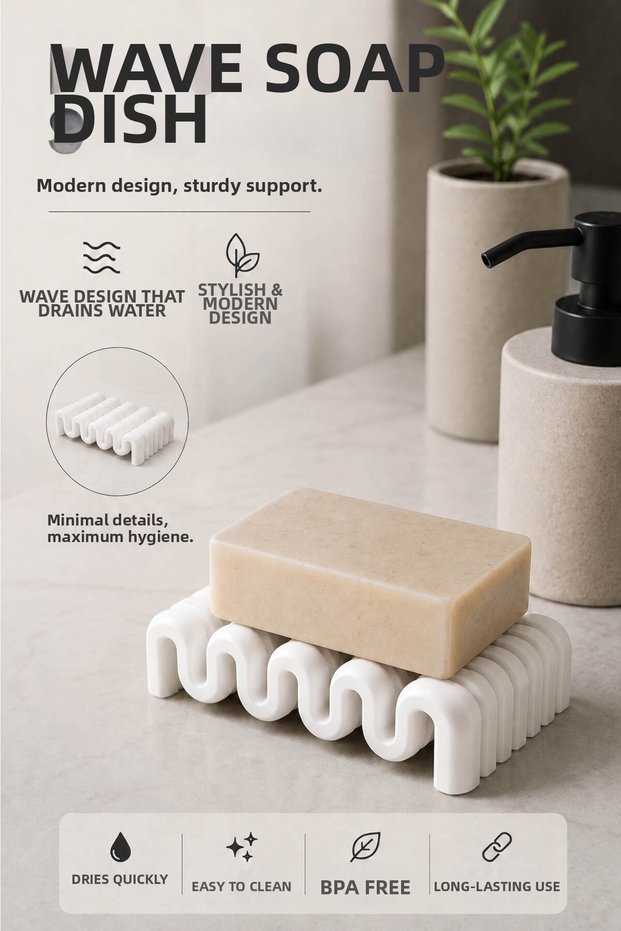 Wave Formed Modern Soap Dispenser – Hygienic Soap Stand with Water Drain