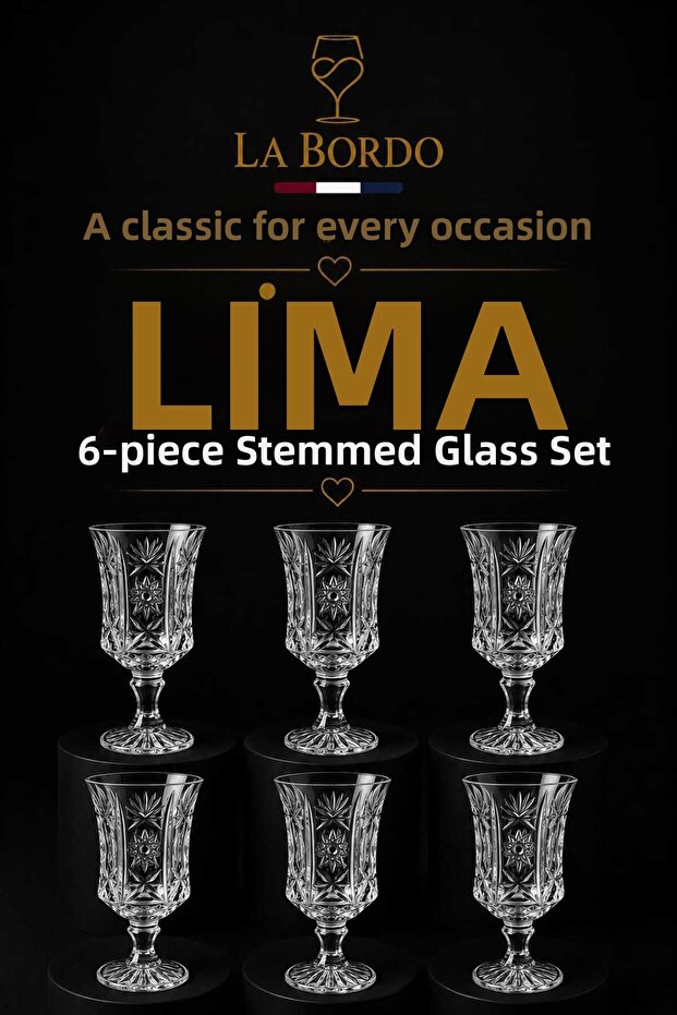 Lima Set of 6 Crystal Glass Cups with Footed Base