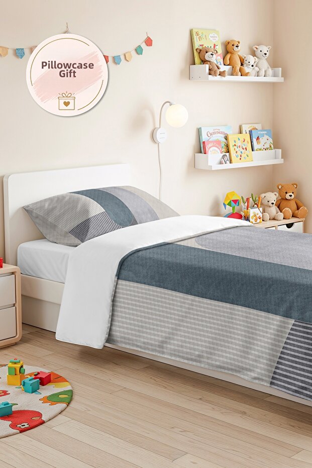 Blue Geometric Modern Young Room Single Pique Set-Striped Gray 160X220Cm Quilted Bedspread