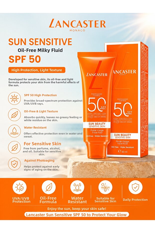 كريم واقي من الشمس للبشرة الحساسة 50 مل - واقي من الشمس للبشرة الحساسة بعامل حماية SPF50 يوفر حماية عالية، ملمس حليبي خفيف