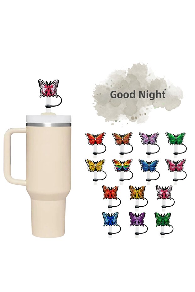 Thermos Compatible Straw Stopper Big Butterfly Model 2 Pink