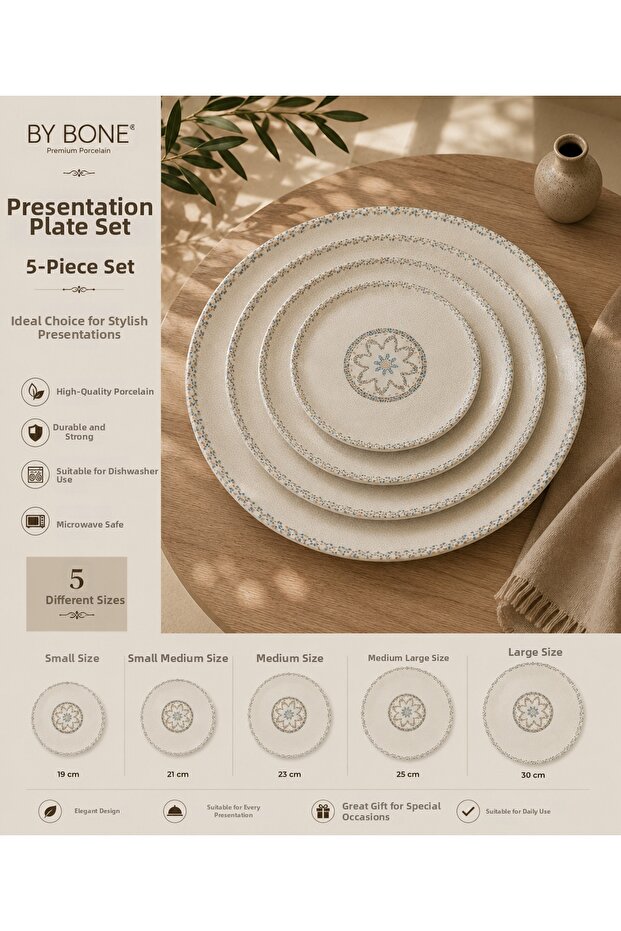 By Bone Premium Porcelain 5-Piece Presentation Plate Set - Stylish Dinner Plate