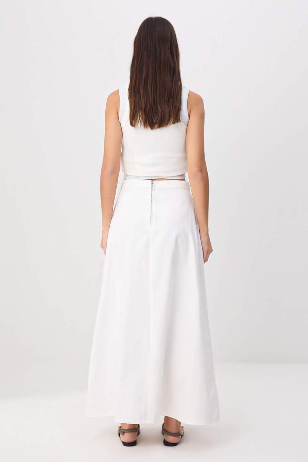 Beyaz Volanlı Maxi Denim Etek TWOSS25ET00005 - 4