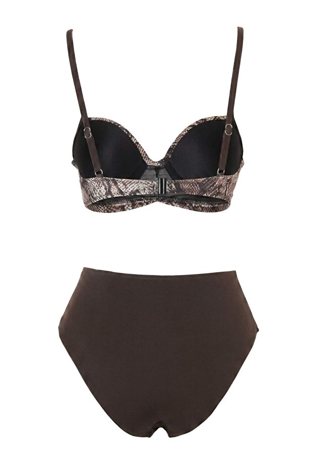 Yılan Desenli Balconette Kaplı Regular Yüksek Bel Bikini Takımı TBESS25BT00124 - 6
