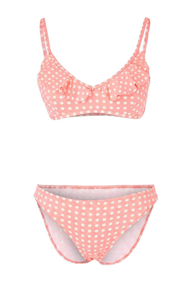 Puantiye Desenli Üçgen Kaplı Fırfırlı Normal Bel Regular Bikini Takımı TBESS26BT00215 - 3
