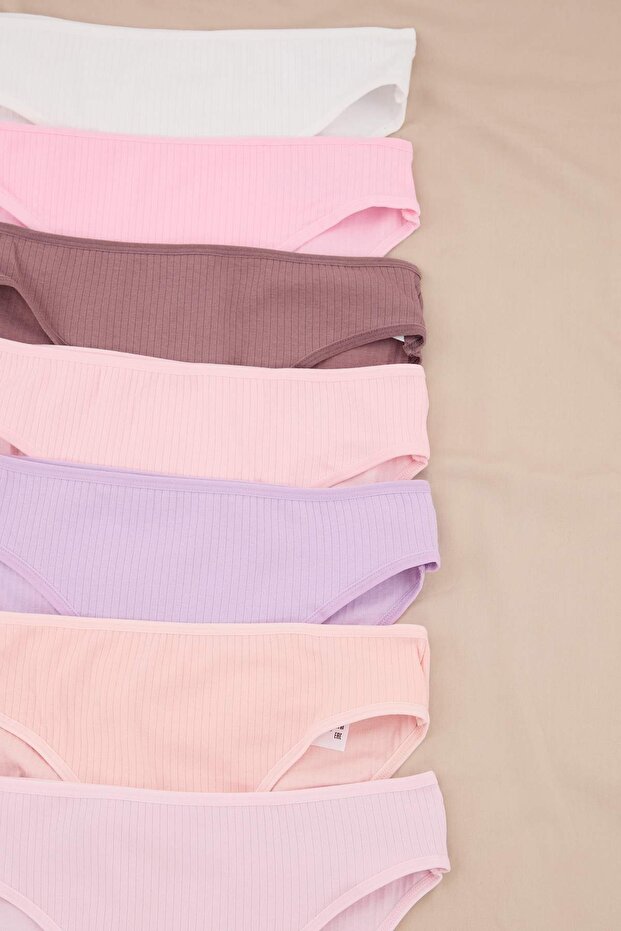 Pembe-Çok Renkli 7'li Paket Pamuklu Fitilli Klasik Örme Külot THMAW25KU00027 - 5