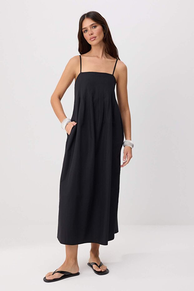 Siyah Askılı Maxi Dokuma Elbise TWOSS26EL00421 - 2