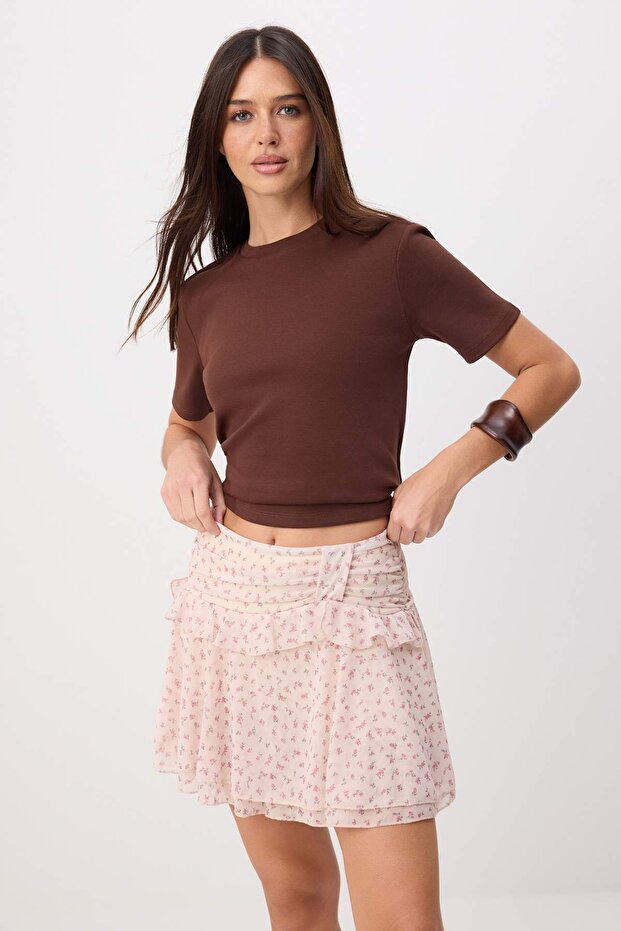 Çok Renkli Skater/Belden Açılan Büzgü/Fırfır Detaylı Mini Tül ŞortÖrme Etek TWOSS26ET00190 - 1