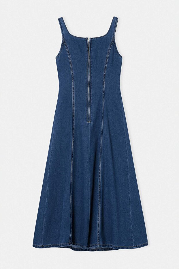 Lacivert Düğme Detaylı Askılı Maxi Denim Elbise TWOSS26EL00952 - 7