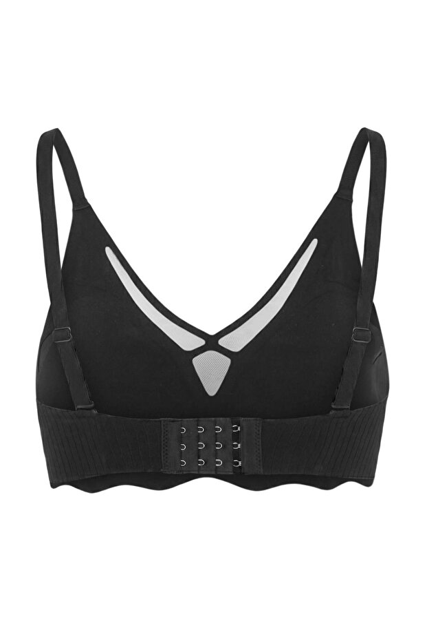 Siyah Micro Çizgili Tül Detaylı Kaplı Bralette Sütyen THMSS26SU00019 - 5