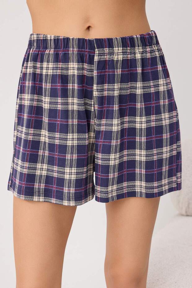 Teen Beyaz-Çok Renkli %100 Pamuklu Kedi Baskılı Ekoseli Örme Pijama Takımı THMSS26PT00160 - 3
