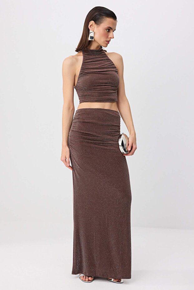 Mink High Degaje Collar Knitted Glitter Knitted Bottom - Top Set Tprss26Au00011