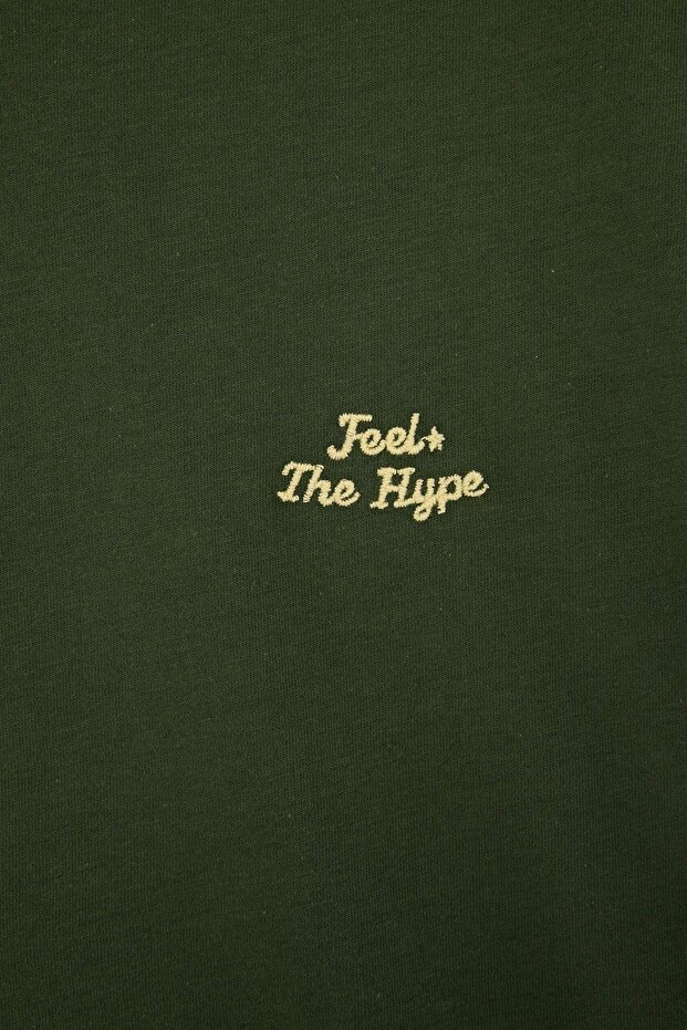 Haki Oversize/Geniş Kesim Slogan Nakışlı %100 Pamuk T-Shirt TMNSS26TS00055 - 5