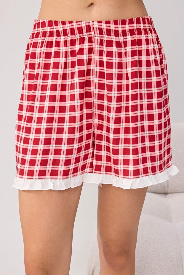 Kırmızı Baskılı Shally Dokuma Pijama Takımı THMSS26PT00146 - 3
