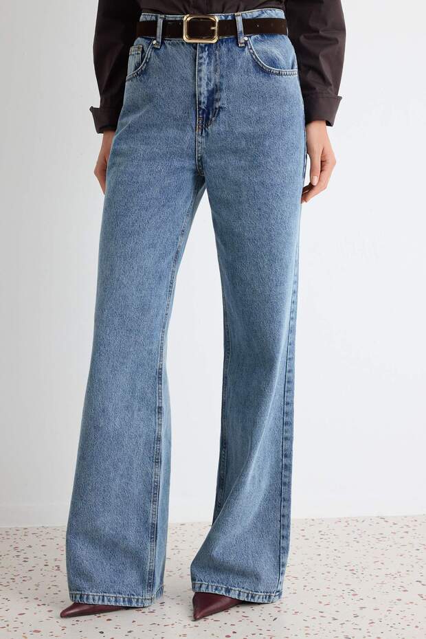 Mavi Kemerli Yüksek Bel Wide Leg Jeans TWOAW26JE00274 - 3