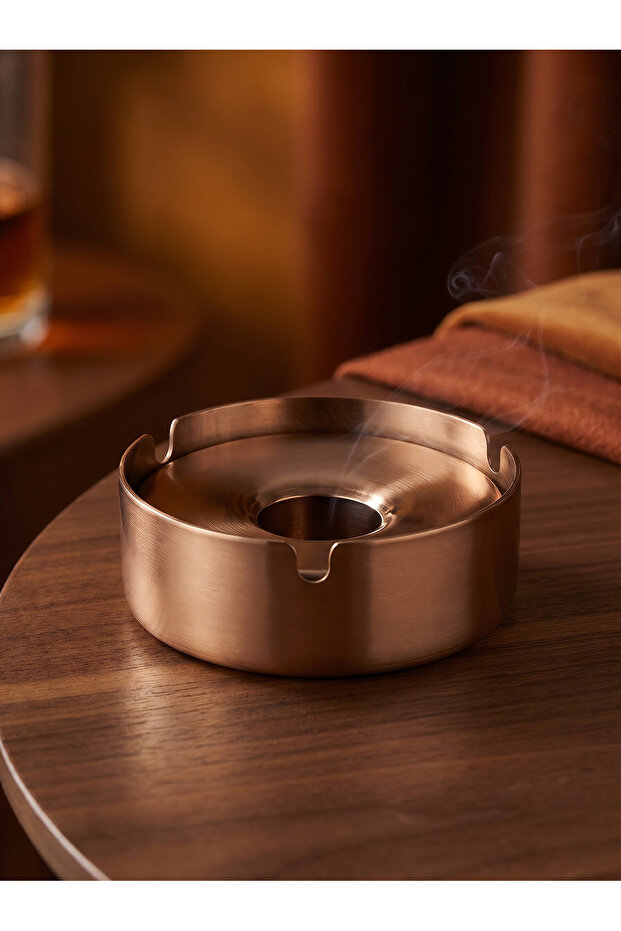 Stainless Steel Ashtray with Lid Pvd Copper Plated Ø:8 cm H:3 cm