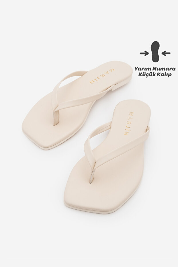 Women's Thin Strap Flip-Flops with Blunt Toe Casual Slippers Nelvin Ecru
