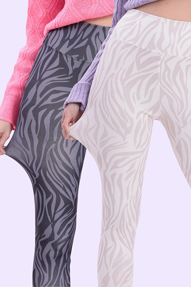Women's Black Ecru 2-Pack Patterned High Waist Shaping No-Show Tights