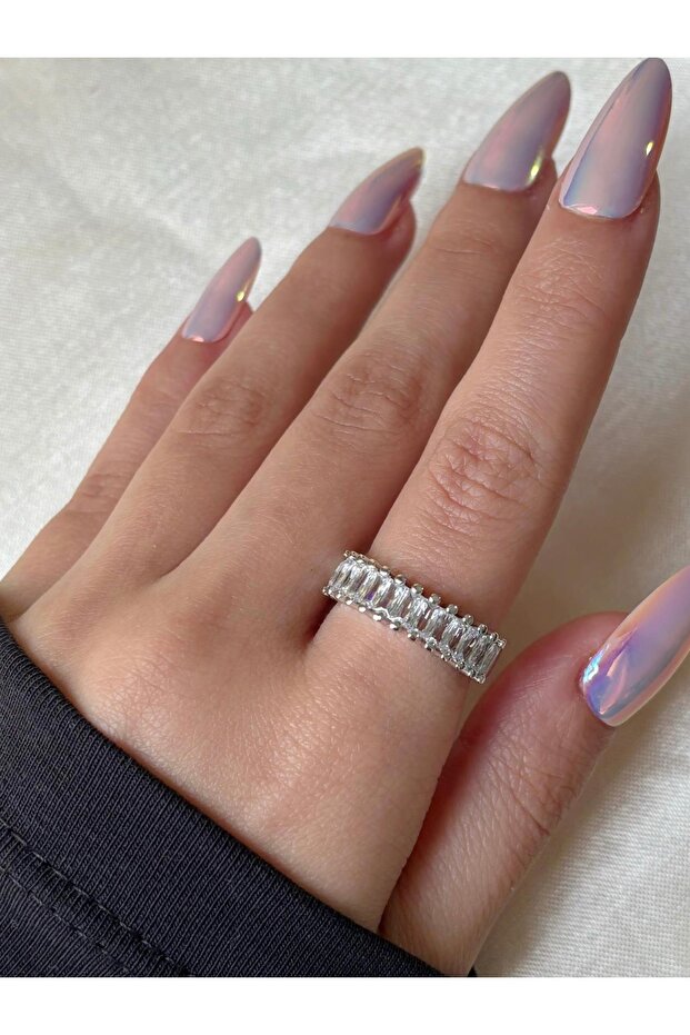 Women's Silver Color Half Lap Baguette Stone Ring