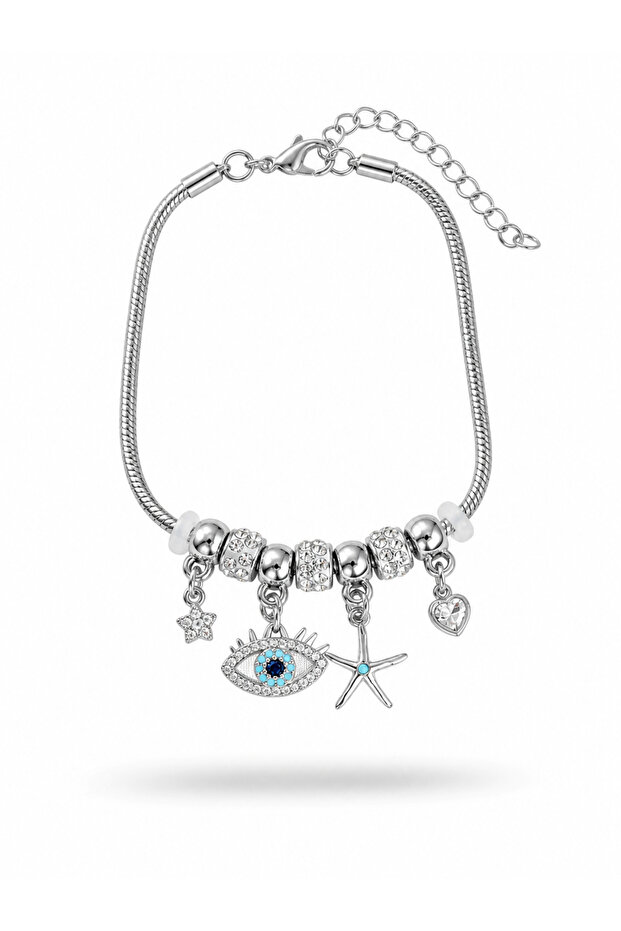 Brass Silver Color Eye Model Charm Women's Bracelet