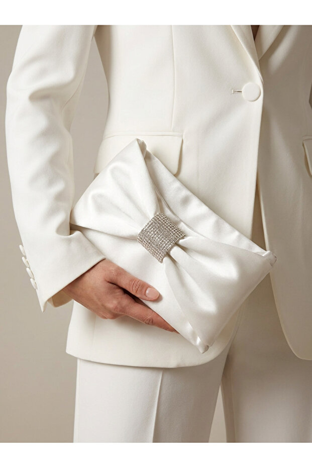 Satin Fabric Stone Detailed Portfolio Clutch Bag