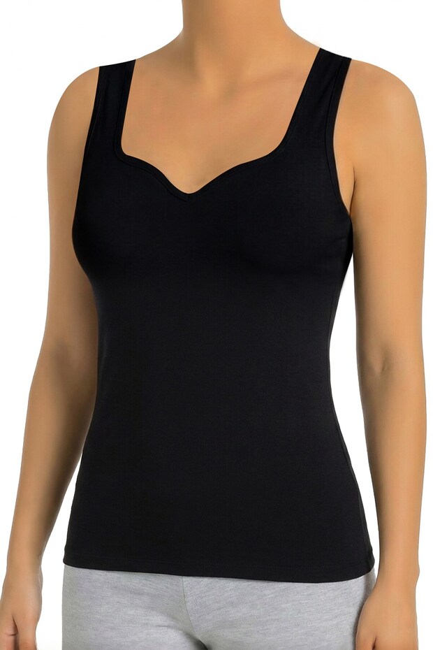 Women's Athlete Thick Strap Heart Neckline (96% Cotton - 4% Elastane) Body-Hugging Stretch Fabric - 3159